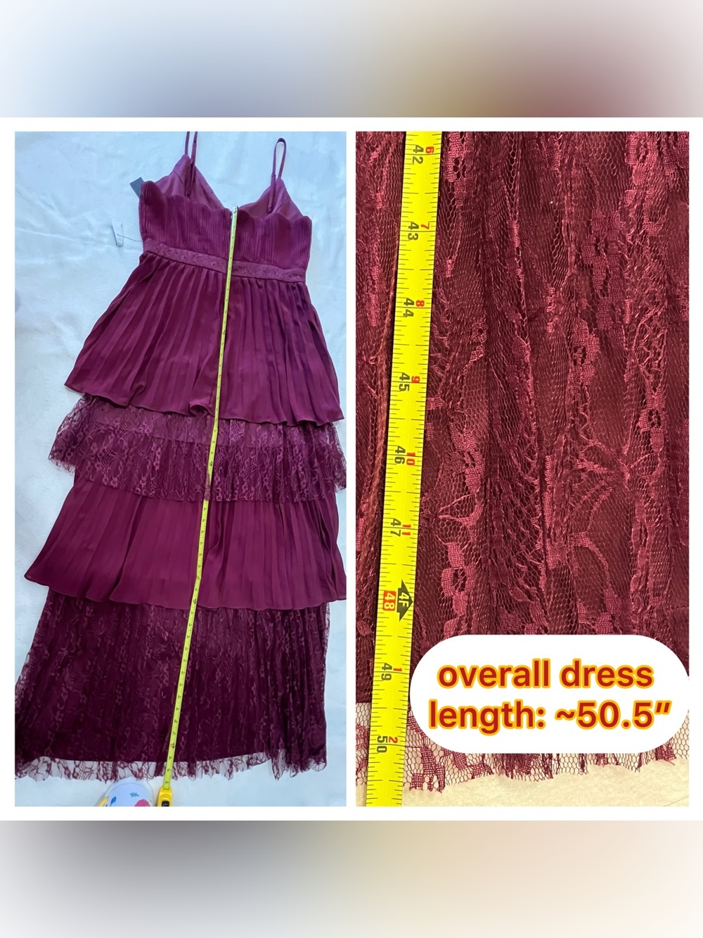 Lulus Burgundy Tiered Lace Maxi Dress large NWT bridesmaid wedding guest - Picture 13 of 16